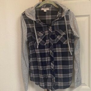 Adam Levine Collection Navy and Gray Plaid Hooded Shirt